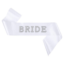 Bride Sash White Bachelorette Sash with Pearl Rhinestone Lettering Adjustable Satin Bridal Shower