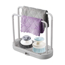 1 unidad de bandeja organizadora para fregadero de cocina, color gris, resistente al óxido, para guardar esponjas, paños de cocina, trapos,