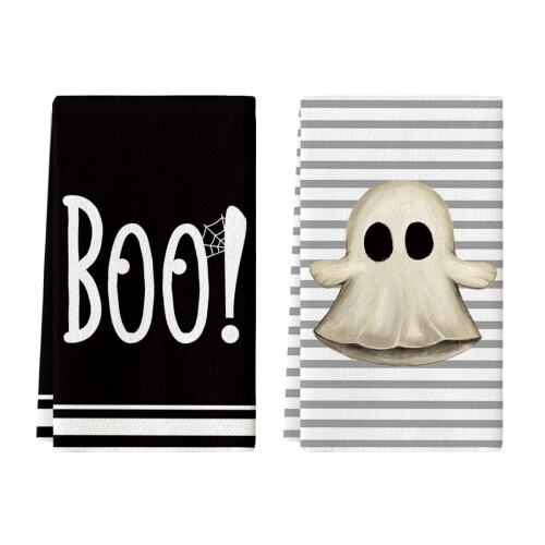 Μικρό: )e Ιστός αράχνης με ρίγες Ghost Boo για το Halloween, πετσέτες κουζίνας, πετσέτες