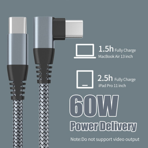Φορτιστής INF USB-C με γωνιακή υποδοχή γρήγορης φόρτισης 60W Γκρι 2m 2