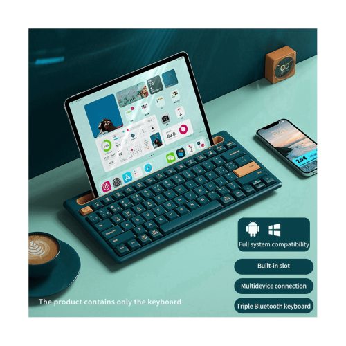 Wireless Bluetooth Keyboard with Card Slot Dual Mode Keyboard Support Tablet Android Phone Laptop Desktop Computer Blue 1