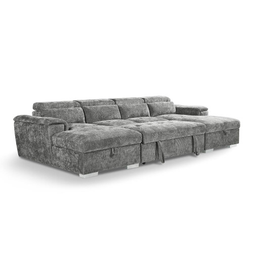 Alora 4–5 Seater Grey Fabric U-Shaped Sofa with Storage & Headrests 1