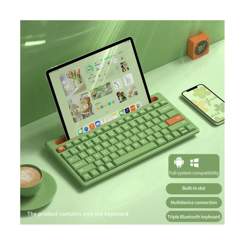 Wireless Bluetooth Keyboard with Card Slot Dual Mode Keyboard Support Tablet Android Phone Laptop Desktop Computer Blue 2