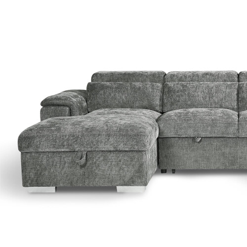 Alora 4–5 Seater Grey Fabric U-Shaped Sofa with Storage & Headrests 2