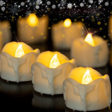 Lángmentes Tealight gyertyák időzítővel, 12 db-os elemes, pislákoló LED gyertya esküvőre, kültéri használatra, karácsonyra, meleg fehér