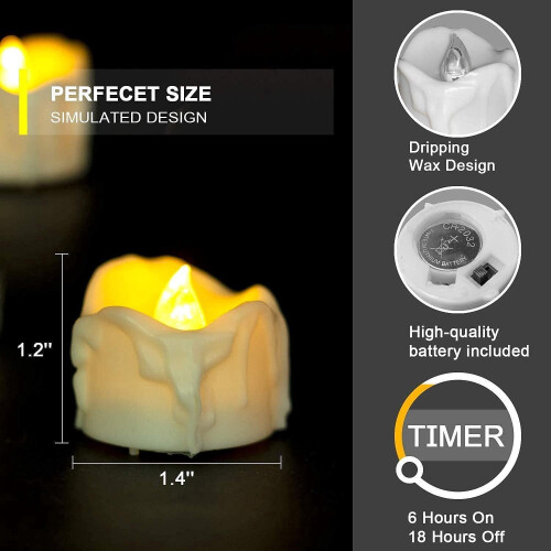 Κεριά ρεσώ χωρίς φλόγα με χρονοδιακόπτες, 12 κεριά LED που τρεμοπαίζουν και 1