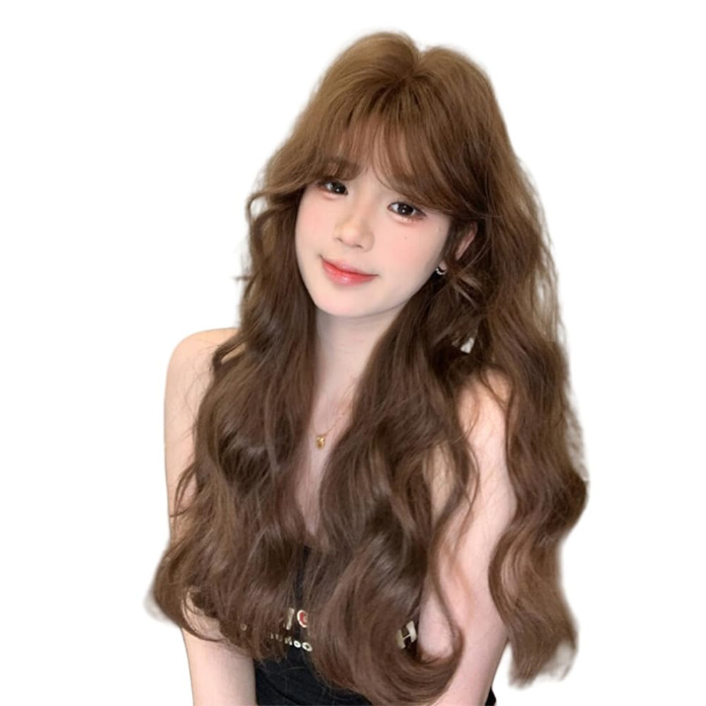 Long Wavy Brown Wig for Women with Natural Volume, HeatResistant Synthetic Hair for Daily and Party