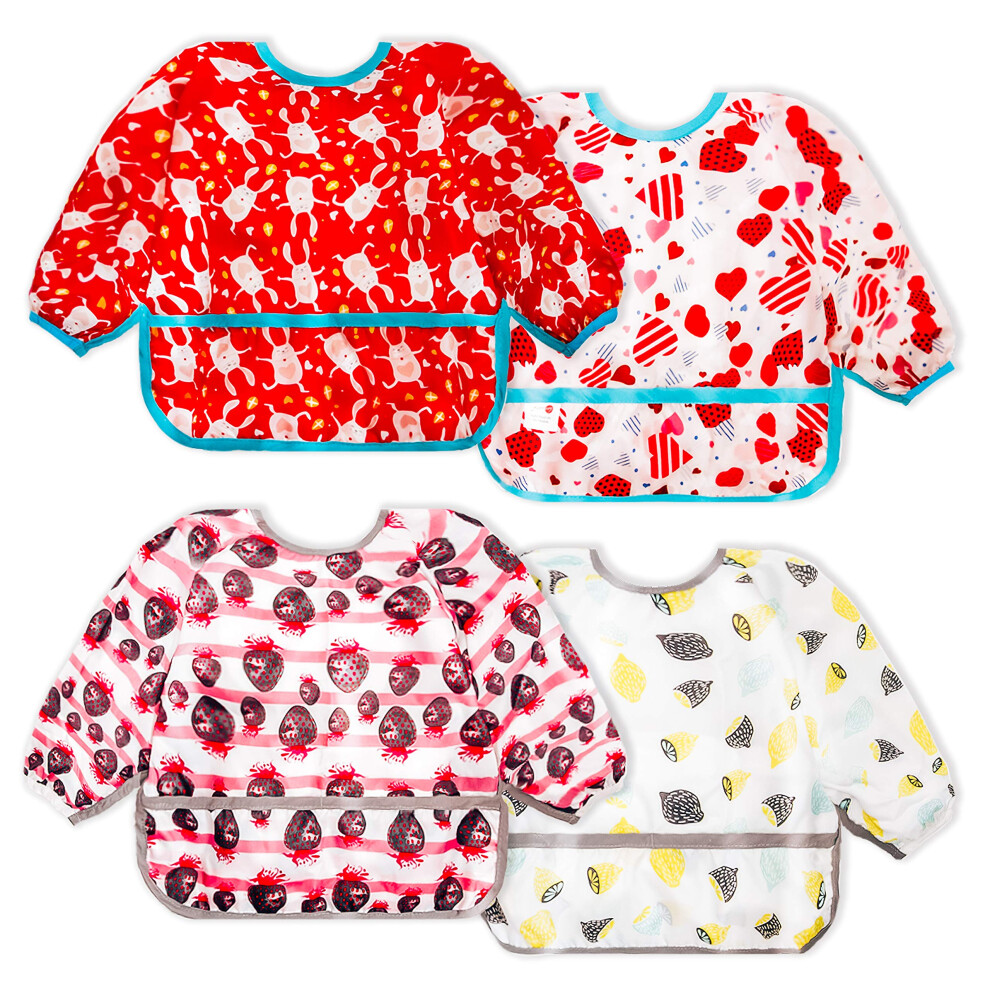 Baby Bibs With Sleeves For Girls 4Pack Weaning Bib Waterproof Baby Bibs For Eating Infant Feeding Bib 1-3 Years Soft Toddler Art Smock Long Joyo Roy