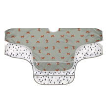 LÄSSIG Baby Long-Sleeved Bib Set of 2 for Tying Catch Protection/Long Sleeve Bib Little Forest Fox