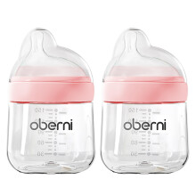 Oberni Baby Bottles with Slow Free Flow Off-Centered Teat for 0+ Months, Anti Colic Newborn Milk Feeding Bottle, 150ml/5oz/Pink/2Pack