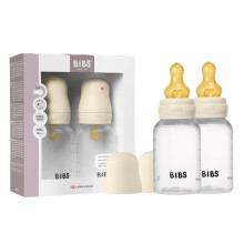 BIBS Baby Bottle 150 ml Natural Rubber Latex Nipple 2 Pack - Anti-Colic, BPA-Free, Round Nipple, Slow Flow, Lightweight & Easy to Clean, Suitable for