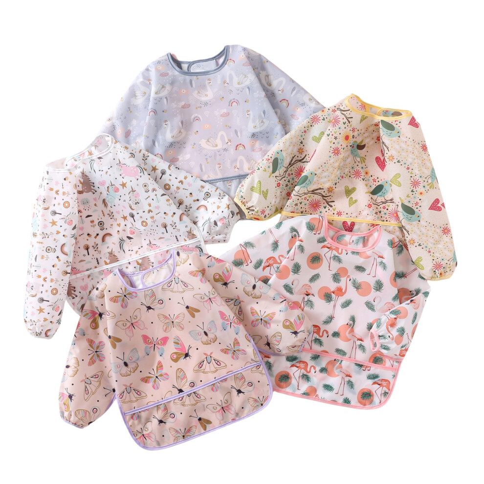 Baby Bibs With Sleeves,5 Pcs,Waterproof Weaning Bib,Toddler Apron 3-30 Months Yunguui