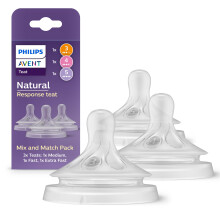 Philips Avent Natural Response Mix & Match Teat Pack, 3 Natural Response Teats with Different Flow Rates - Medium (Flow 3), Fast (Flow 4) and Extra F