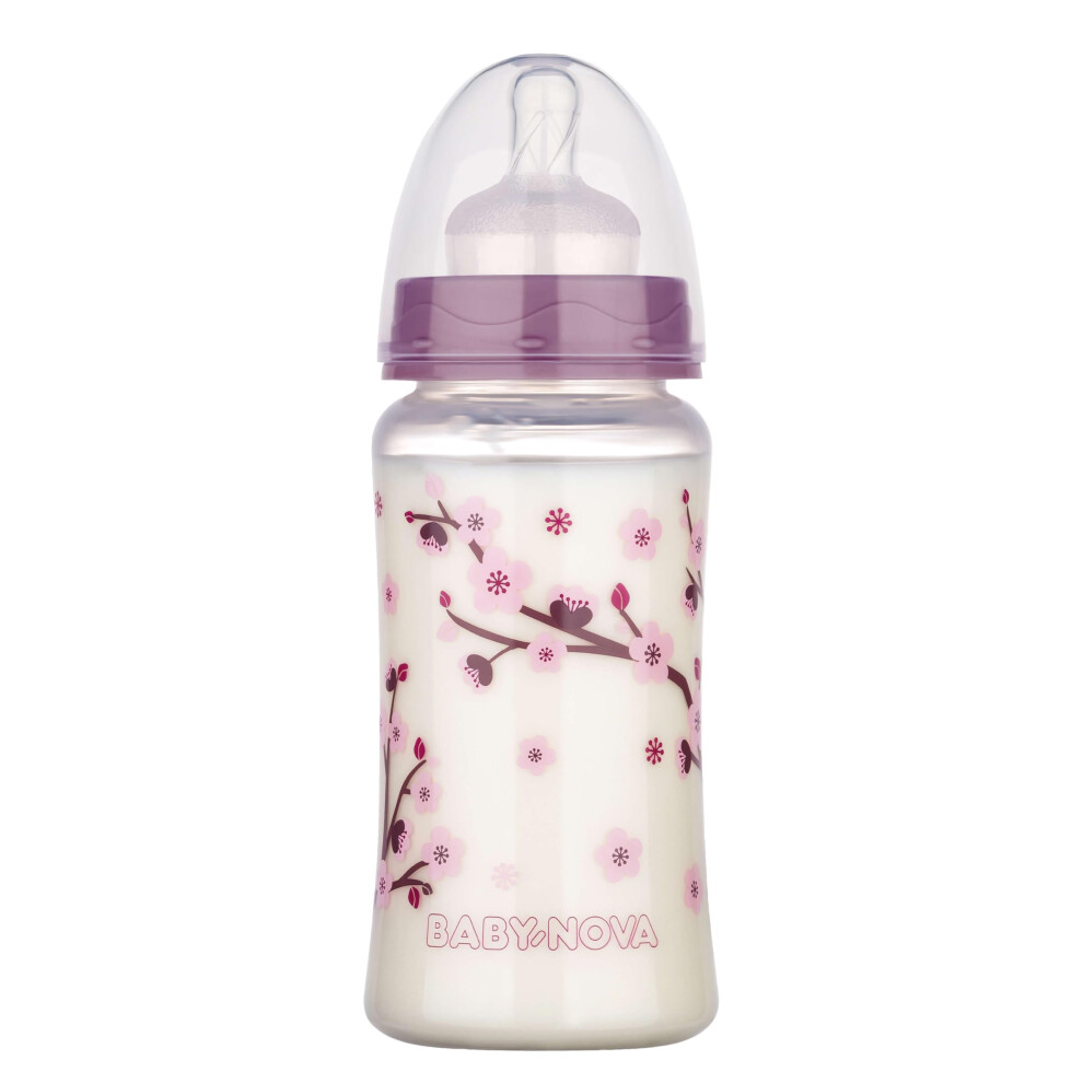 Wide Neck Baby Bottle 300Ml With Anti Colic Medium Flow Silicone Teat - Made In Germany - Bpa-Free - Cherry Blossom Baby-Nova