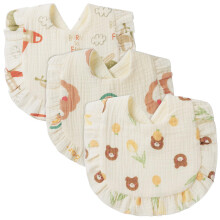 Vicloon 3Pcs-Pattern 2 Cotton Teething Wave Design Bibs, Waterproof, Unisex Baby Bibs for Newborns, Toddlers, Babies