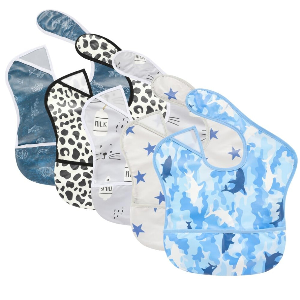 Baby Bibs Waterproof Feeding Bibs 5Pack Adjustable Mealtime Poctet Bib For Newborn Toddler Infant Easy Clean Boy Girl Baby Essentials Shower Gift Tsd