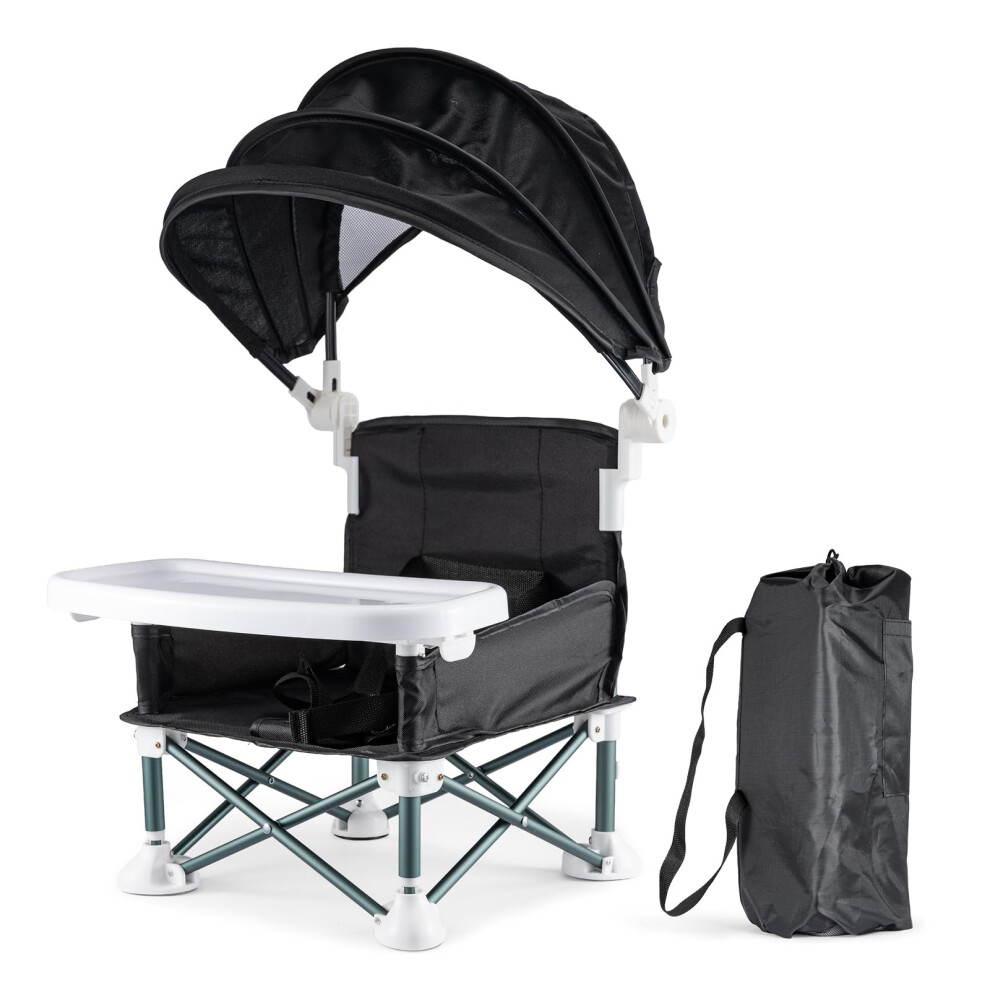 Baby Folding Dining Chair With Canopy And Removable Tray Portable Baby High Chair Foldable Toddler Feeding Seat Travel Booster Chair For I Breezenest