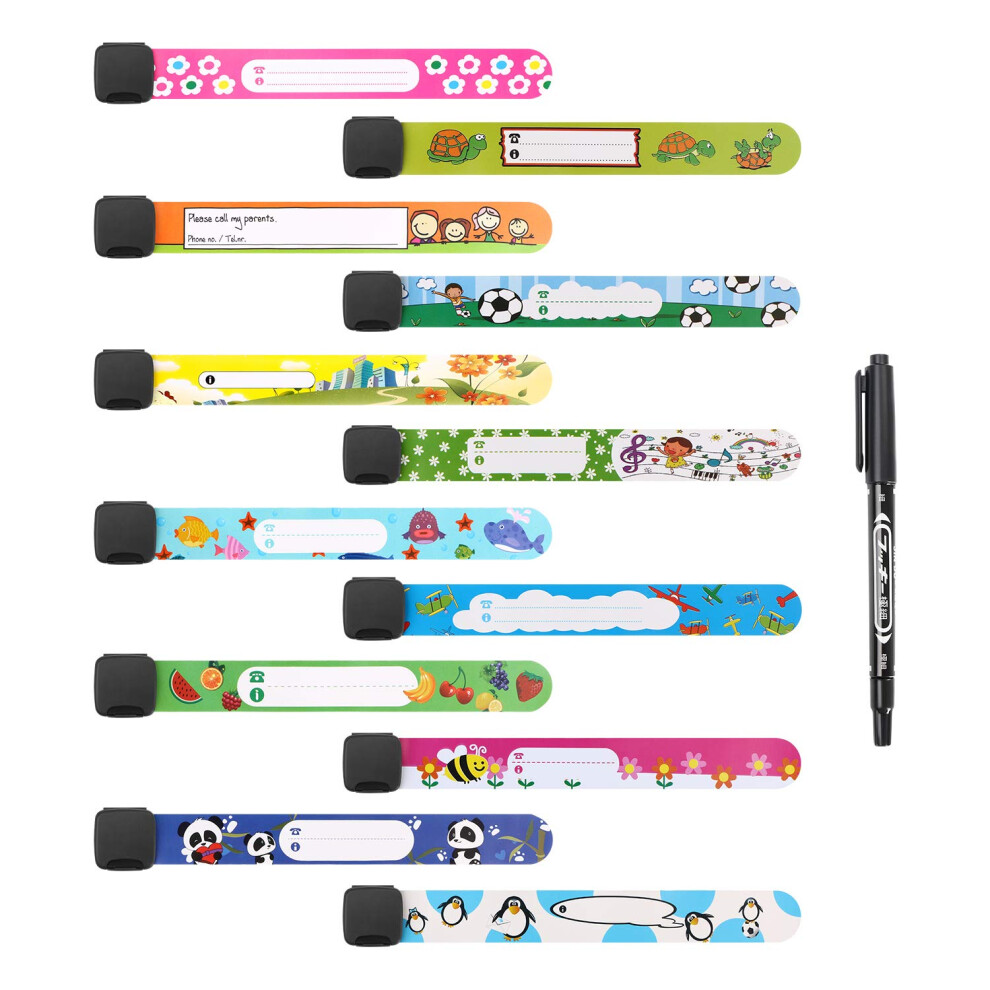 12 Pcs Child Safety Id Wristband, Kids Id Bracelet With Non Fading Pen For Children Emergency Bracelet, Anti Lost Child Id Bands Waterproof R Vicloon