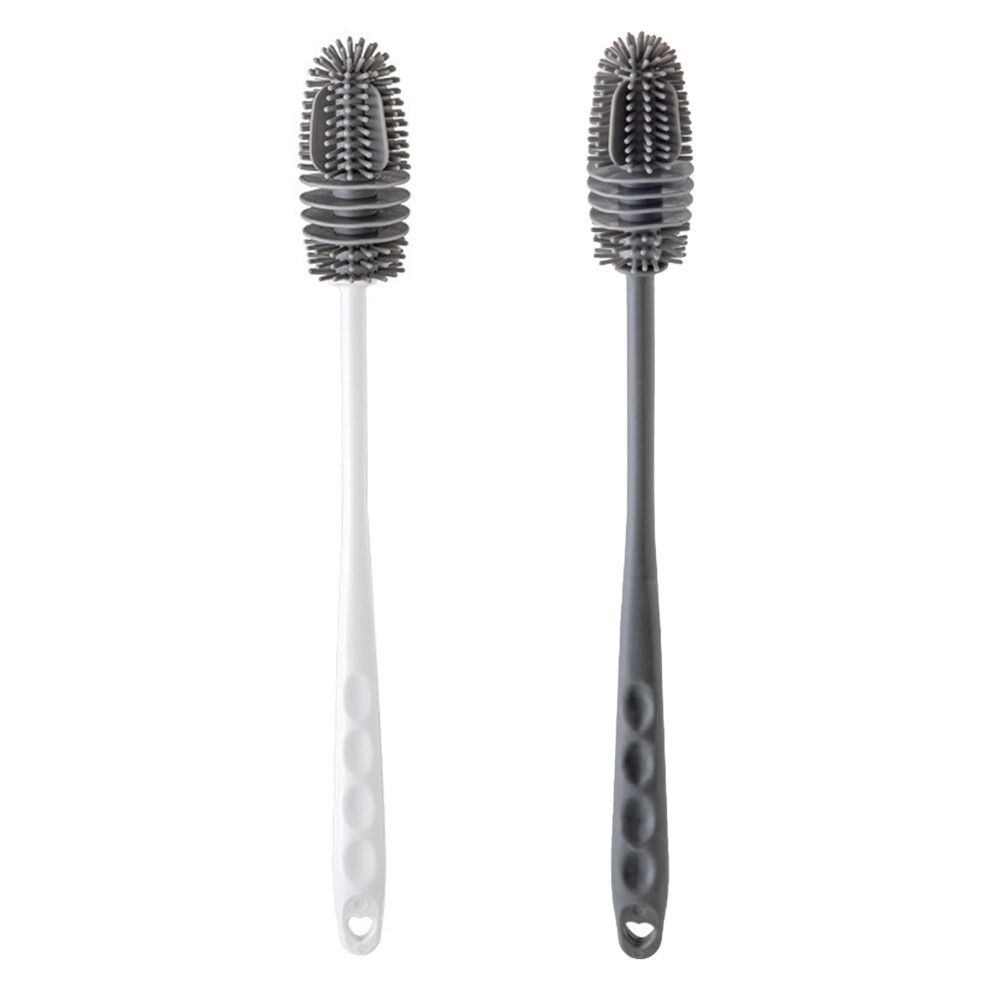 2 Pack Silicone Bottle Brush, Colour-Coded ( & Grey) With 28Cm Handle, 360Rotating Head & Antibacterial Bristles, For Baby Bottles, Coffee Cups White/Grey Buttvigour