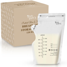 Yum Yum's 150 Pcs x 250ml Breast Milk Storage Bags - Disposable No-Leak Pouches w/Secure Double Zipper Seal & Pour Spout - Pre-Sterilised Freezer Bag