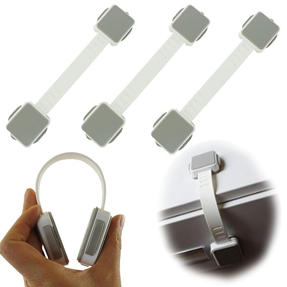 Yalihaixia Premium Proof Locks With 3M Adhesive - Multi-Use Safety Locks For Cabinets, Drawers, Fridge, Toilet, Trash - No Drilling Needed (Grey, White) (3)