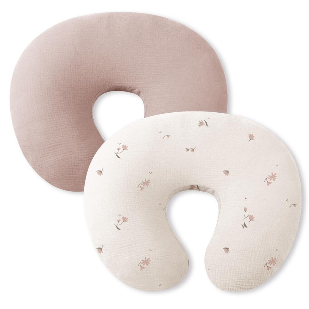 Little Grape Land 2 Pack Nursing Pillow Covers, Stretchy And Soft Nursing Cover For Breastfeeding, Microfiber, Muslin Cotton, Pillow Slipcover For Ba