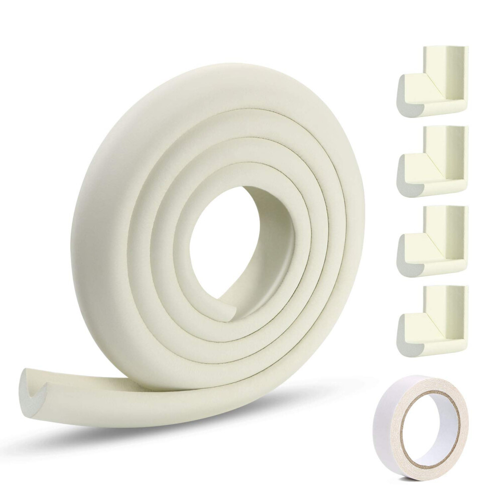 Vicloon Edge Protectors, 2 M Foam Safety Strip And 4 Corner Cushion Protector Set, Edge Corner Guards For Baby - Milky White