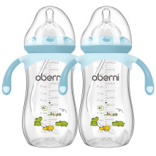 Oberni Anti-Colic Baby Bottles, 330ml / 11oz Weigthed Toddler Milk Feeding Bottles with Size “+” Variable Flow Teat for 12m+, Blue/Pack of 2