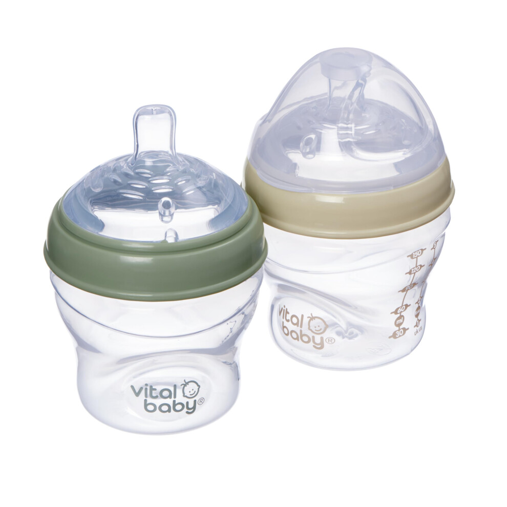 Vital Baby Breast-Like Baby Feeding Bottles 0M+, 150Ml, Self-Sterilising In 3 Mins, Triple Anti-Colic Valves, Slow Flow Teats, Earthsmart Biodegradab