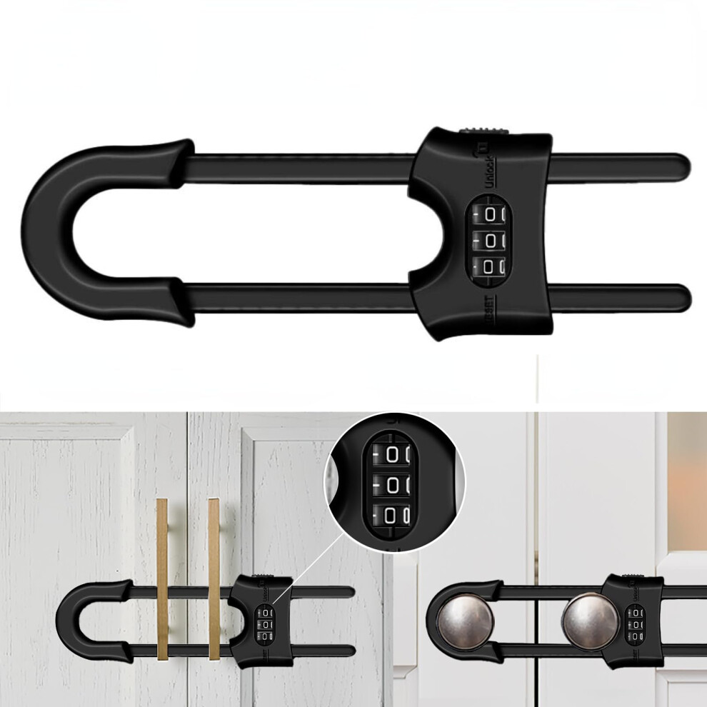 Mlepxbo Child Safety Sliding Cabinet Locks, Adjustable U-Shaped Child Proof Sliding Cabinet Door Code Locks 3 Digit Password, Reusable Baby Safety Cupboard L