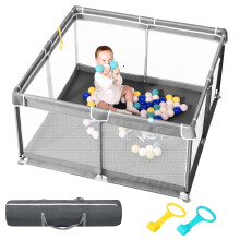 derimkcoa Baby Playpen,Large Play Pen Babies and Toddlers Safety Baby Fence, Indoor & Outdoor Anti-Slip Suckers and Zipper (130x130x66cm,Grey)