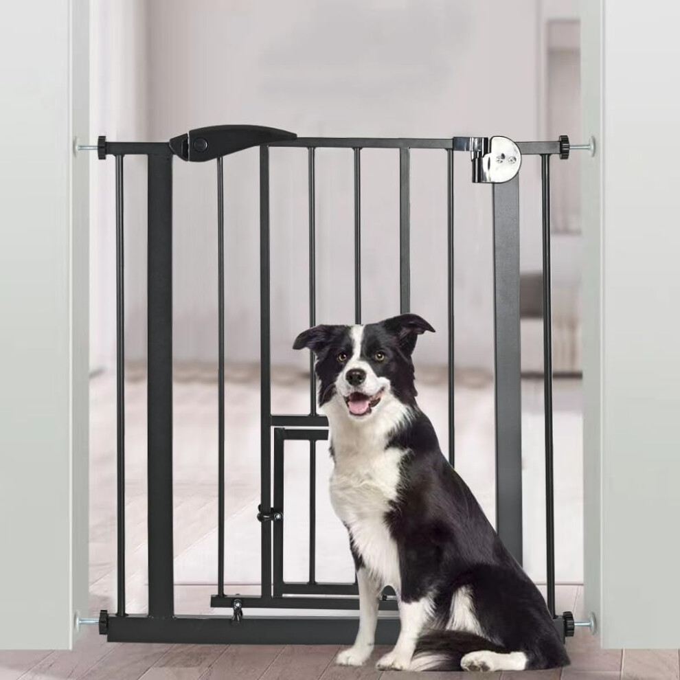 Pressure Fit Safety Gate,Baby Toddler Pet Dog Gate With Cat Flap Pet Safety Gate Barrier For Doorways Hallways,Auto Close,75-82Cm*H76cm(Black) Black Panana