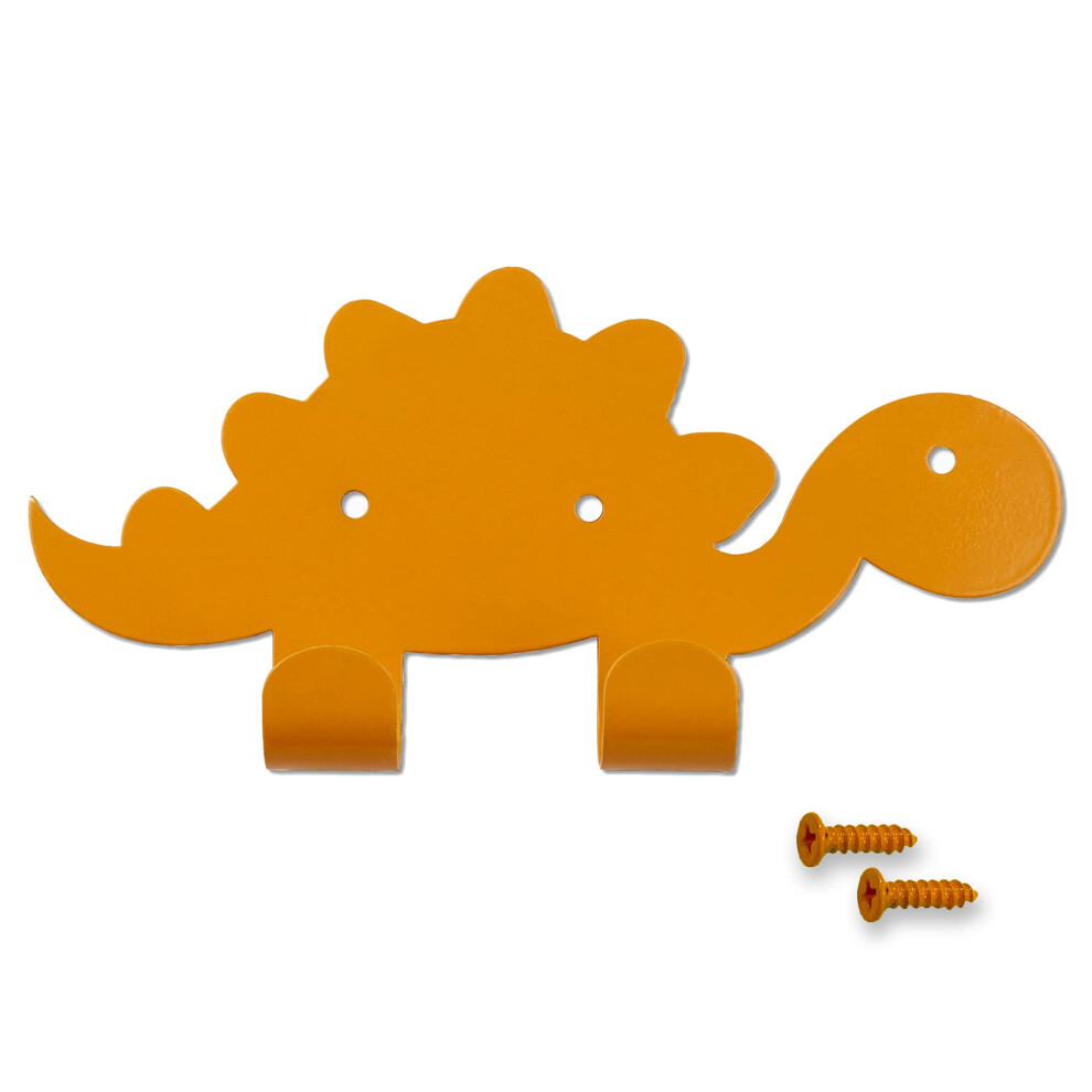 Kids Dinosaur Double Coat Hooks, Door Wall Mounted Metal Decorative Hooks For Boys & Girls, Toddlers Bedroom Or Baby Nursery - Colour Matching Keypak