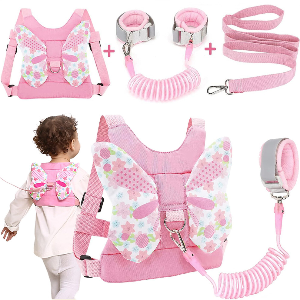 Baby Reins, 3 In 1 Anti-Lost Toddler Reins With Lock And 1.5M Bungee Straps Link, Child & Toddler Safety Walking Harness With Butterfly Wings, Xflyp