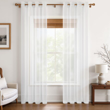MRTREES White Net Curtains for Windows, Sheer Faux Linen Curtains with Eyelet, Soft and Lightweight for Bedroom Living Room, 2 Panels 142x206 CM 56x8