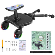 BugyKido Universal Buggy Board, Kiddy Board with LED Wheels and Seat, Pram Standing Board for Children, Pram Accessory from 2-6 Years (25 kg), for Ov