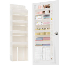 TAHAVICE 5-Shelf Over Door Storage Organiser with 10 Mesh Side Pockets, 40 lbs Load Baby Nappy Storage with Clear Window, Behind Door Hanging Storage