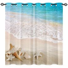 ANHOPE Beach Curtains Eyelet Ring Top Thermal Insulated 80% Blackout Curtains with Tropical Ocean Seaside Conch Seashell Print Pattern Window Drapes