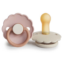 FRIGG Daisy Latex Pacifier Pack of 2 | Natural Rubber Soother Dummy | BPA-Free | Made in Denmark | Symmetrical Cherry Shaped Nipple (Biscuit/Cream, S