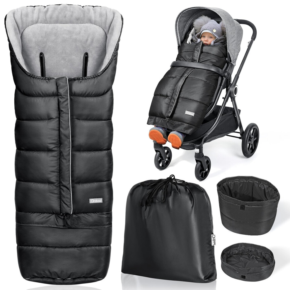 Footmuff For Pushchair Universal, Long Pram Footmuff W/ Hood & Zip, Waterproof Cosy Toes For Pram W/ Adjustable Extra Length, Anti-Slip, Easy Orzbow