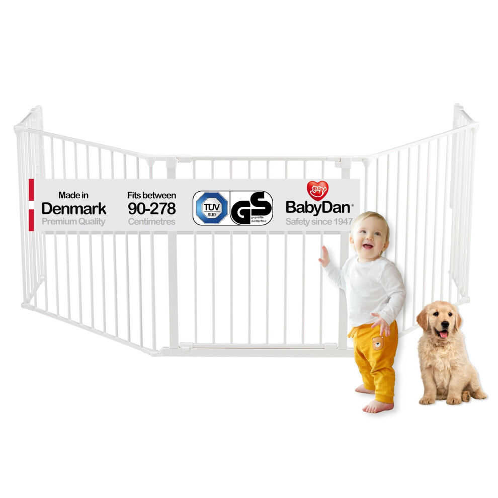 Babydan Flex Xl, 90-278 Cm, Hearth Gate/Stair Gate/Room Divider/Fire Surround, White, Made In Denmark - Baby Gate/Safety Gate (Pet Gate/Dog Gate/Dog