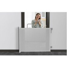 NORRSKOG Non Drill Retractable stair gate,NO DRILL Sticky Pads included.Extendable Baby Gate to 150cm screen for Babies and Pets-Stairs, Hallway,Door