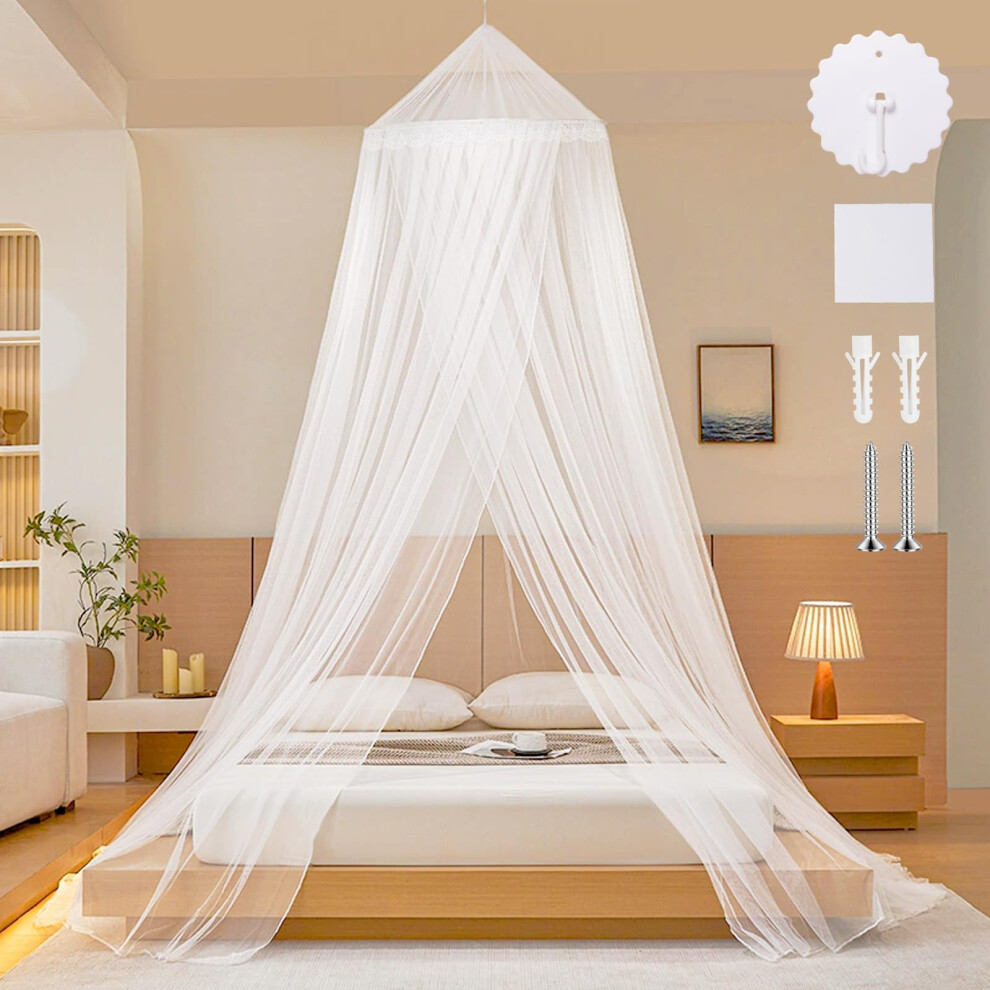 Hjjmn Mosquito Net For Bed, Dome Single Door White Bed Canopy, Bed Net With Ceiling Hook, Double Mosquito Proof, Reading Corner Canopy For Travel And