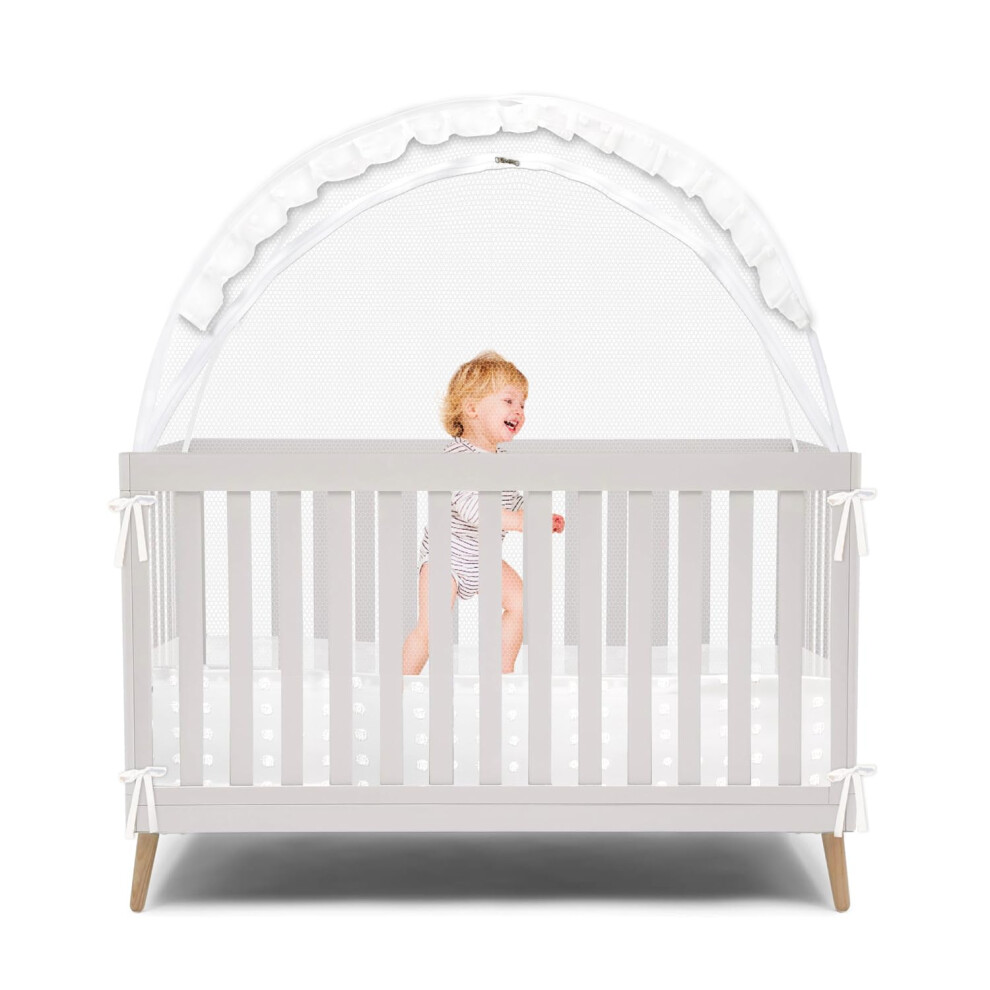 Elegant Baby Crib Net Tent - Minimalist Lace Design - Durable & Breathable Mesh To Keep Baby In & Stop Baby From Climbing Out - Mosquito Wonder Space