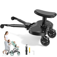 JoyCushy Buggy Board, Universal Buggy Board with Seat for Children, Kiddy Board for Toddlers from 2-6 Years, Load 25 Kg, Fits 99% of Prams (Black)