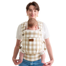 Momcozy Baby Carrier with Natural Cotton Linen, Built to Last, Ergonomic Design, Lightweight and Comfortable, Hands-Free for Moms&Dads, Brown Checker
