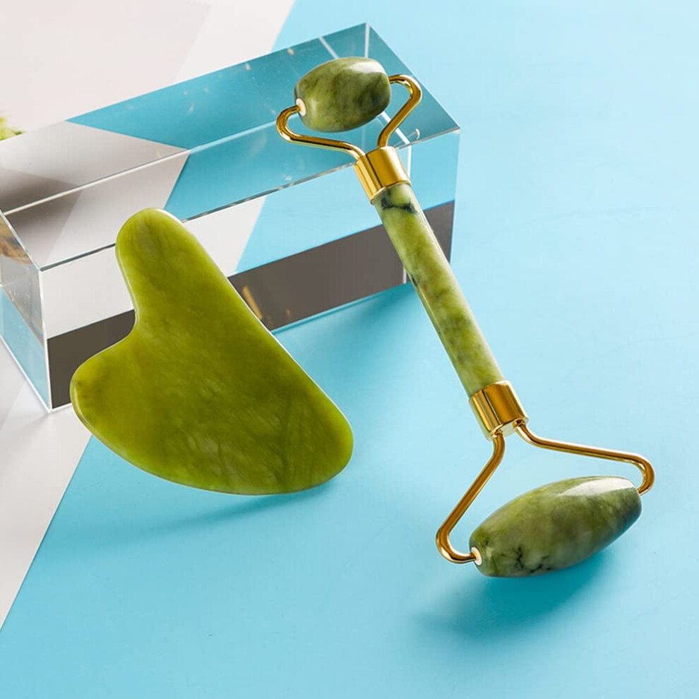 Jade Roller and Gua Sha Set for Face â Natural Stone, Noise Reduction, Puffiness and Contour Sculpting