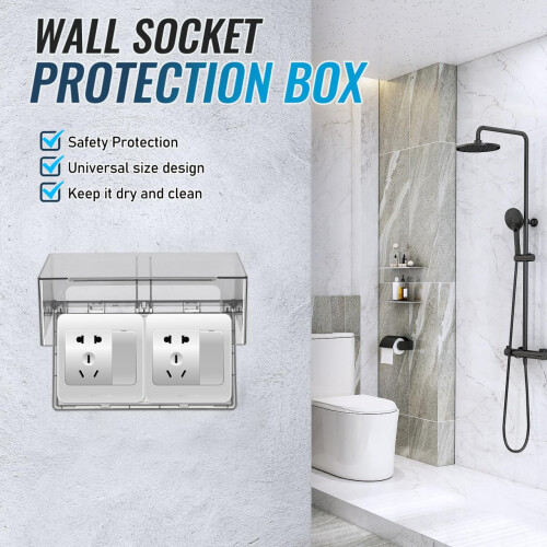 Tofficu Waterproof Socket Cover Double Adhesive Thickened Protective Box for Indoor Kitchen Bathroom Socket Safety 1