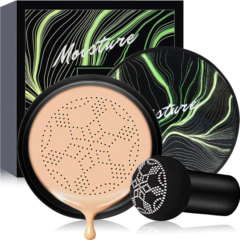 Cream Cc Foundation Air Cushion Moisturizing Concealer With Mushroom Head Sponge, Natural Finish