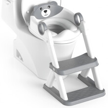 Rabb 1st Bear Potty Training Seat, Upgrade 2 in 1 Toddler Toilet Seat,Splash Guard Anti-Slip Pad Step Stool,Grey